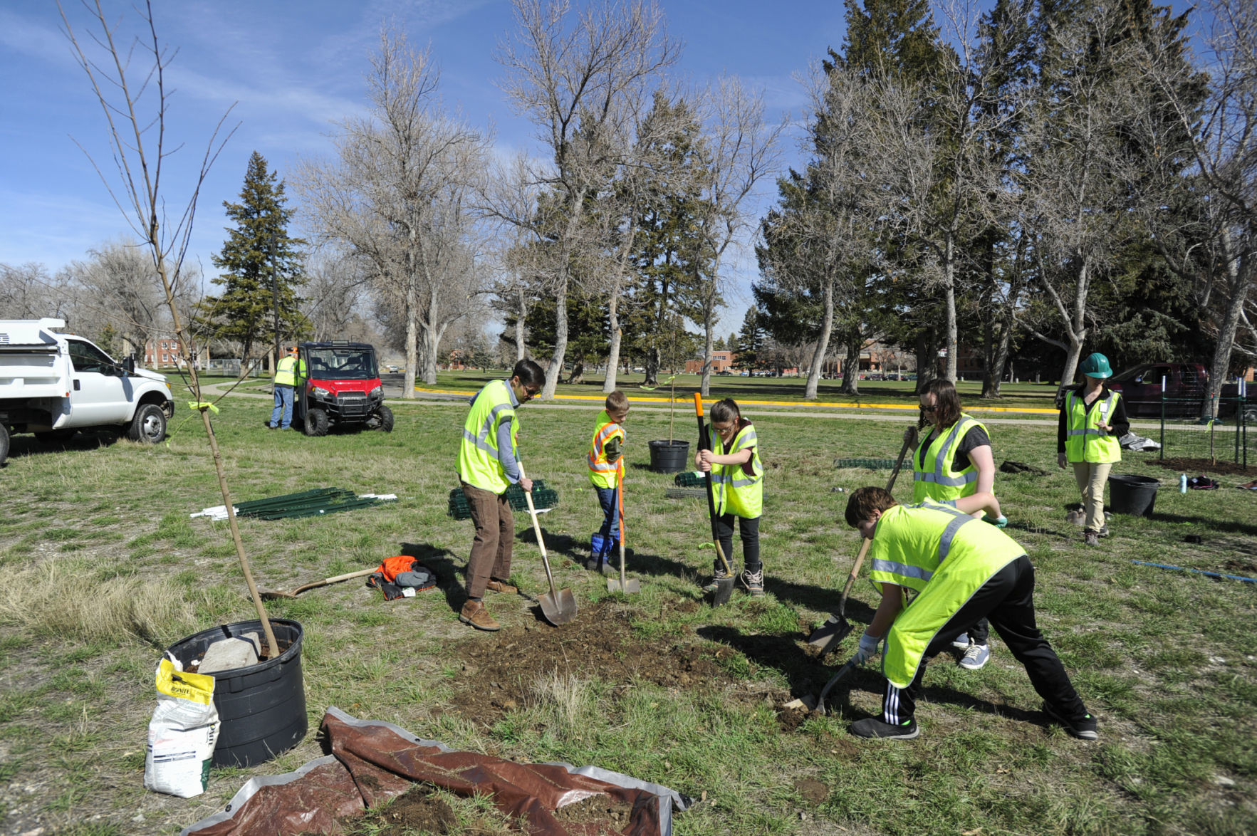 The crew had 19 trees to plant Monday